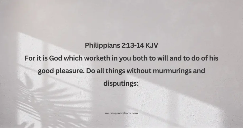 Philippians 2:13-14 KJV
For it is God which worketh in you both to will and to do of his good pleasure. Do all things without murmurings and disputings: 

